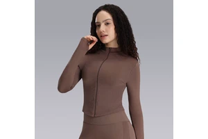 Seamless Women's Gym Sports Fitness Jackets Stand Collar Slim Fit Workout Top Full Zipper Long Sleeve Yoga Jacket for Plus Size