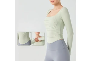 New Arrival Sexy Visual Built-in Fixed Pads Long Sleeve Finger Cuffs Yoga Fitness Crop Tops For Women