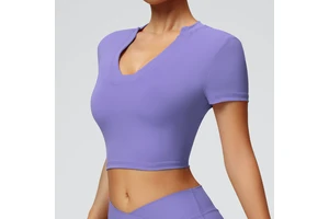 Promotional Softest Material Quick Dry Yoga T-Shirt and V-Neck Sports Top for Women Summer Casual Slim Fit Short Sleeve