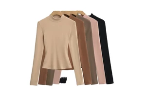 Women's Lightweight High Neck Thermal T-Shirt Compression Long Sleeve Yoga Top Four-Way Stretch Breathable Solid Yoga Clothing