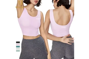 Ladies Lightweight Ribbed Running Yoga Top Built in Bra Summer Outdoor Sports Workout Tank Women Vest Sport Crop Top