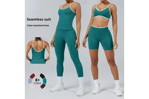 TongJoes American Women's Quick-Drying Fitness Sports Yoga Sets Breathable Cross-Border Seamless Elastic Waist Solid Pattern