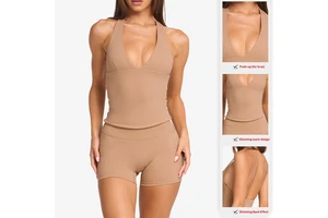 Cross-border V-neck Seamless for Solid Sports Fitness Vest Beautiful Back Shaping Removable Chest Pads Nude-feel Yoga Top