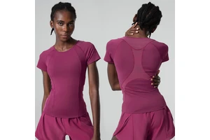 Quick-Drying Women's Sports Short-sleeved with Large Size Stretchable Short Sleeve T-Shirt for Yoga Fitness Pick Ball Clothing