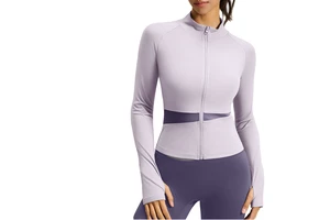 Women's Color Block Zip Long Sleeve Stand Collar Yoga Thin Jackets Workout Yoga Sportswear Long Sleeve Top