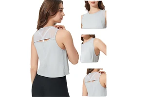 Women Yoga Tank Top Sleeveless Crop Hollow Out Quick Dry Breathable Short Sports Vest Workout Gym Fitness Activewear Regular