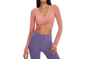 High Quality Sexy V Neck Long Sleeved Yoga Shirt Comfortable Quick Drying Ladies Training Top
