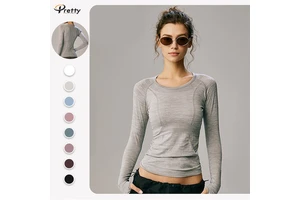 Women Seamless Yoga Top Gray Women's Long Sleeve Sports T-Shirt Slim Fit Quick-Dry Fitness Clothing for Running and Climbing