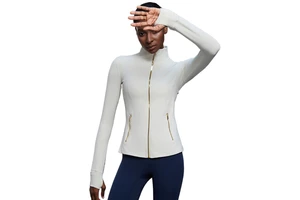 Women's Cycling Jogging Stand-up Collar with Gold Zipper Yoga Slim Fit Long Sleeve Autumn Gym Workout Sports Outerwear