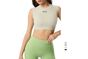 Wholesale Running Yoga Top for Women Fitness Yoga Wear Sports Bra Round Neck Breathable Gym Tank Top