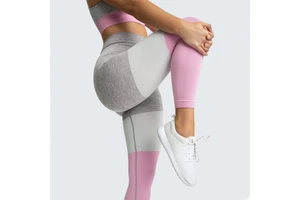 High Waist Color Blocked Yoga Leggings Full Length Spandex Nylon Four-Way Stretch Contrast Stitch Pants