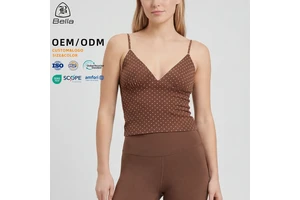 Custom Polka Dot Printed Spaghetti Strap V Neck Yoga Tops Women Breathable Gym Fitness Sports Vest Workout Tank Top