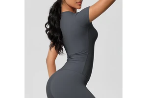 OEM Summer Women High Stretchy Quick Dry Breathable Nylon Spandex Running Sportswear Soft Skin Short-sleeved Workout Yoga Top