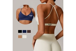 Breathable Quick-drying V-neck Yoga Bra Cross Back Pleated Underwear Running Sports Fitness High Impact Sports Bra for Women