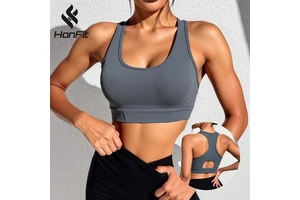 High Strength Sports Tank Top Breathable Sexy Spandex Nylon Bra Quick Dry Fixed Integrated Shockproof Yoga Fitness Bra for Women