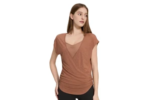 Summer Lightweight Breathable Yoga Short Sleeve Female V-neck Sports Fitness Top Loose Four-Way Stretch Quick Dry Fashion