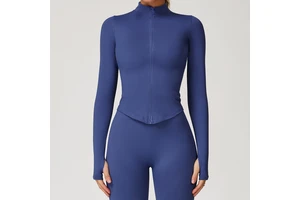 Factory Direct Supply Eco-Friendly Breathable Quick Dry Women's Yoga Crop Top Suit Coat Spandex/Nylon Skinny Fit Stand Neck