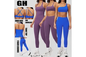 GH Custom Active Fitness Yoga Wear Halter Neck Tank Top Cross Back Sports Bra Scrunch Bum Gym Leggings Women's Seamless Yoga Set