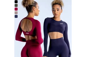 New Arrival Women Backless Crop Wholesale Gym Round Neck Fitness Long Sleeve Yoga Sportswear Workout Corset Tops