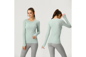 Women's Long-sleeved Sports Yoga T-shirt Quick-drying Crewneck Running Fitness Top Tight Spandex/Nylon Solid Tshirts