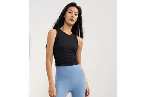 Ribbed Nude Yoga Top Women's Summer Style Slimming Sports Sleeveless Vest Round Neck Summer Outdoor Yoga Suit