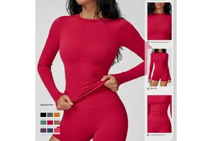 MAYYOUNG Women's Breathable Lightweight Yoga Top Long Sleeve Crew Neck Slim Fit Activewear Workout Running Sports Shirt