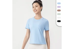 Womens Fitted Sports T-shirts with Custom Logo High Stretchy Round Neck Sports T Shirts Yoga and Gym Wearing Tops