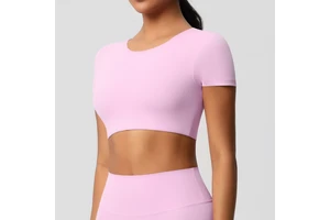 Summer Sexy Short Sleeve Yoga Top for Women Slim Fit Workout Cropped Tee Fitted Crop Tops Para Mujer Tops Mujers Gym