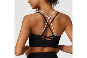 Custom High Quality Wholesale Two-color Patchwork Design Gym Fitness Yoga Sports Bra V-neck Bra Cross Back Bra