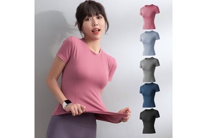 Internet Popular Tight Body-Slimming Sweat-Wicking Stretch Short-Sleeved Spandex/Polyester T-Shirt Gym Running Yoga Clothes Top