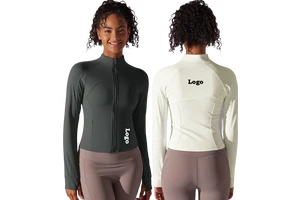 New Solid Color Stand-up Collar Long Zipper Long-sleeved Jacket Abrasion Tight Sports Running Fitness Yoga Clothing Tops Female