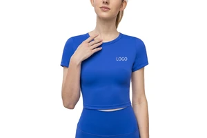 Women's Sexy Breathable Naked T-Shirt Lightweight Short Sleeved Yoga Suit for Outdoor Sports Custom Wholesale Fitness Top
