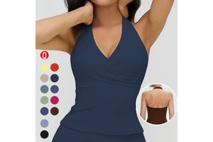 Women's V Neckline Yoga Tank Top Slim Fit Fitness Workout Sports Crop Top Four-Way Stretch Seamless Spandex Women's Gym Tank Top