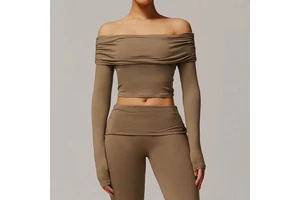 HUACHEN Women's Sexy Casual Long Sleeve Crew Neck Sports Yoga Dance Top Breathable Four-Way Stretch Quick Dry Versatile Adults