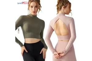 Hot Sell Yoga Top Long Sleeves Hollowed Out Beautiful Back Workout Slim Fit Sportwear for Lightweight Breathable