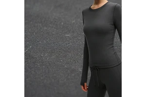 High Stretch Breathable Brushed Nylon Spandex Long Sleeve Top for Yoga Gym Fitness Activewear