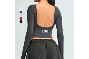 Custom High Quality Women's U-Back Yoga T-Shirts Outdoor Running Training Long Sleeve Compression Quick Dry Breathable Crop Top