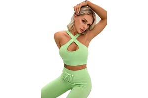 Custom Women's 2-Piece Yoga Wear Set Ribbed Breathable Stretch Fitness Gym Outfit High Waist Seamless Yoga Leggings Sports Bra