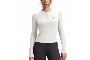 Newly Customized AL Women' Viscose Fiber Slim Fit Yoga Sports Henley Shirt Nude and Skin Friendly Women's Short Long Sleeved Top