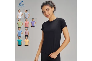 QIFA Moisture Wicking Quick Dry T-Shirts Women Top Loose Casual Mesh Fabric Breathable Gym Fitness Workout Yoga Wear