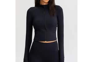 Women's Long Sleeve Gym Yoga Sports Jacket Breathable Lightweight Active Wear with Elastic Waist Thumb Holes Solid Color Top