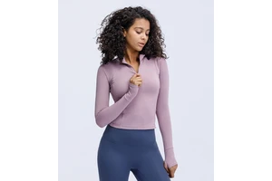 Custom Fitness Girls Gym Long Sleeves High Neck Yoga Coat High Neck Half Zipper Shirt Workouts Slim Sports Yoga Tops
