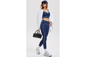 Breathable Reversible Yoga Sets 2-Piece Spandex/Nylon Athletic Top Leggings Lightweight Four-Way Stretch Quick Dry Eco-Friendly