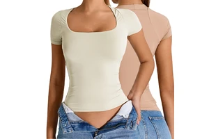 Women's Slim Fit Yoga Top with Detachable Sleeve Square Neck Four-Way Stretch for Summer Workouts Fitness Clothing
