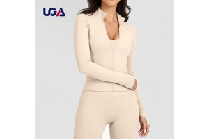 Stand Collar Slim Fit Tight Pockets Running Sports Fitness Custom Logo Full Zipper Compression Long Sleeve Yoga Jacket