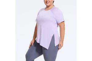 Wholesale Summer Baggy Polyester Dry Fit Breathable Sports T-Shirt Plus Size Women's Solid Color Fitness Running Yoga Top