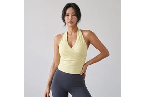 Women's Summer Lightweight Breathable V-Neck Cross Halter Sports Bra with Pads Quick-Dry Yoga Tank for Fitness Workout