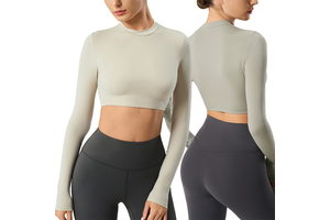 Women Seamless Quick Dry Yoga Long Sleeve Top Stretchy Moisture Wicking Athletic Workout Shirt Breathable Gym Fitness Front