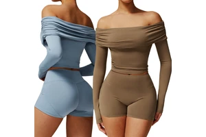 Wholesale Elastic Four-Way Stretch Quick Drying Fitness Yoga Shirt Off-Shoulder Long Sleeve Women's Sports Yoga Top