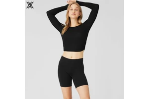 2023 Custom Fit Yoga Fitness Round Neck Cotton Side Wrinkle Women's Long Sleeve T Shirts
